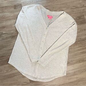 Isaac Mizrahi Cream Waffle Knit Lightweight Cardigan Sweater